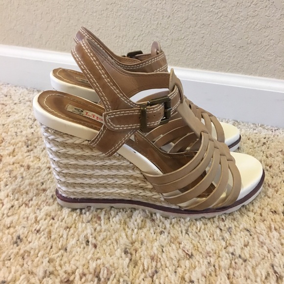 Fun Tan Leather Wedge Sandals 👡 Sz 8.5 - Picture 4 of 7